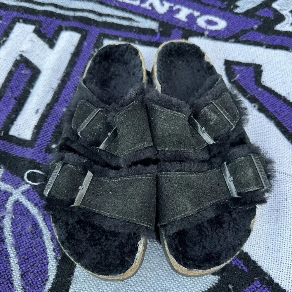 Size L6 - Birkenstock Arizona Fur Shearling‎ Black Regular - Picture 2 of 4